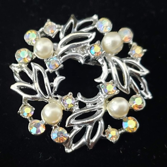 Vintage pearl and stone brooch in silver - Picture 2 of 3
